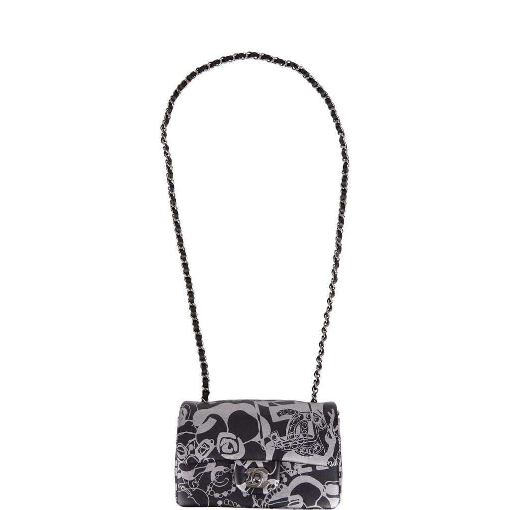 Chanel Mini Rectangular Flap Bag Black and Silver Printed Lambskin Silver Hardware