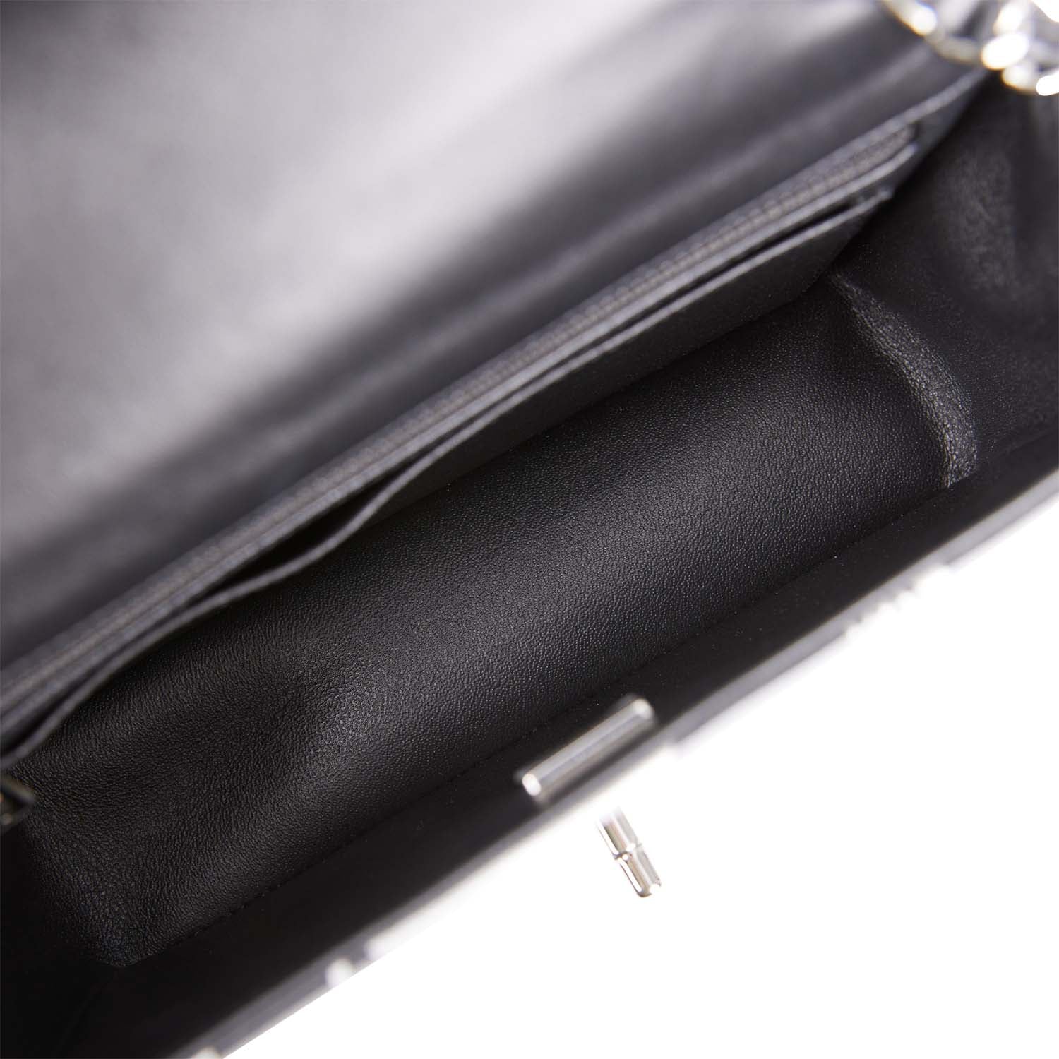 Chanel Mini Rectangular Flap Bag Black and Silver Printed Lambskin Silver Hardware