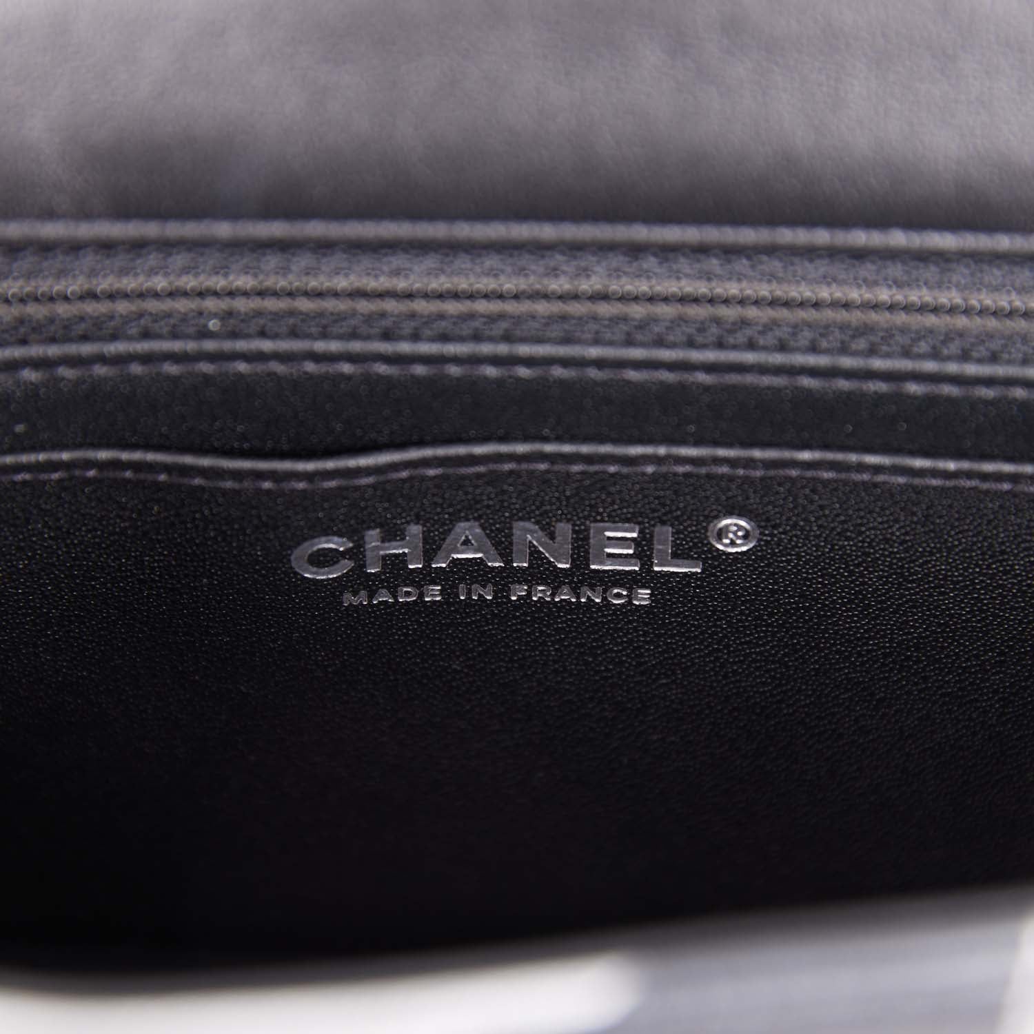 Chanel Mini Rectangular Flap Bag Black and Silver Printed Lambskin Silver Hardware