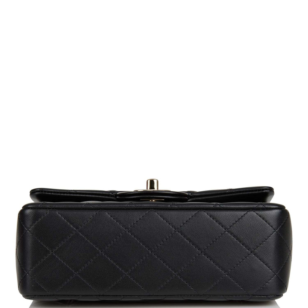 Chanel Mini Rectangular Flap Bag with Top Handle Black Lambskin Light Gold Hardware