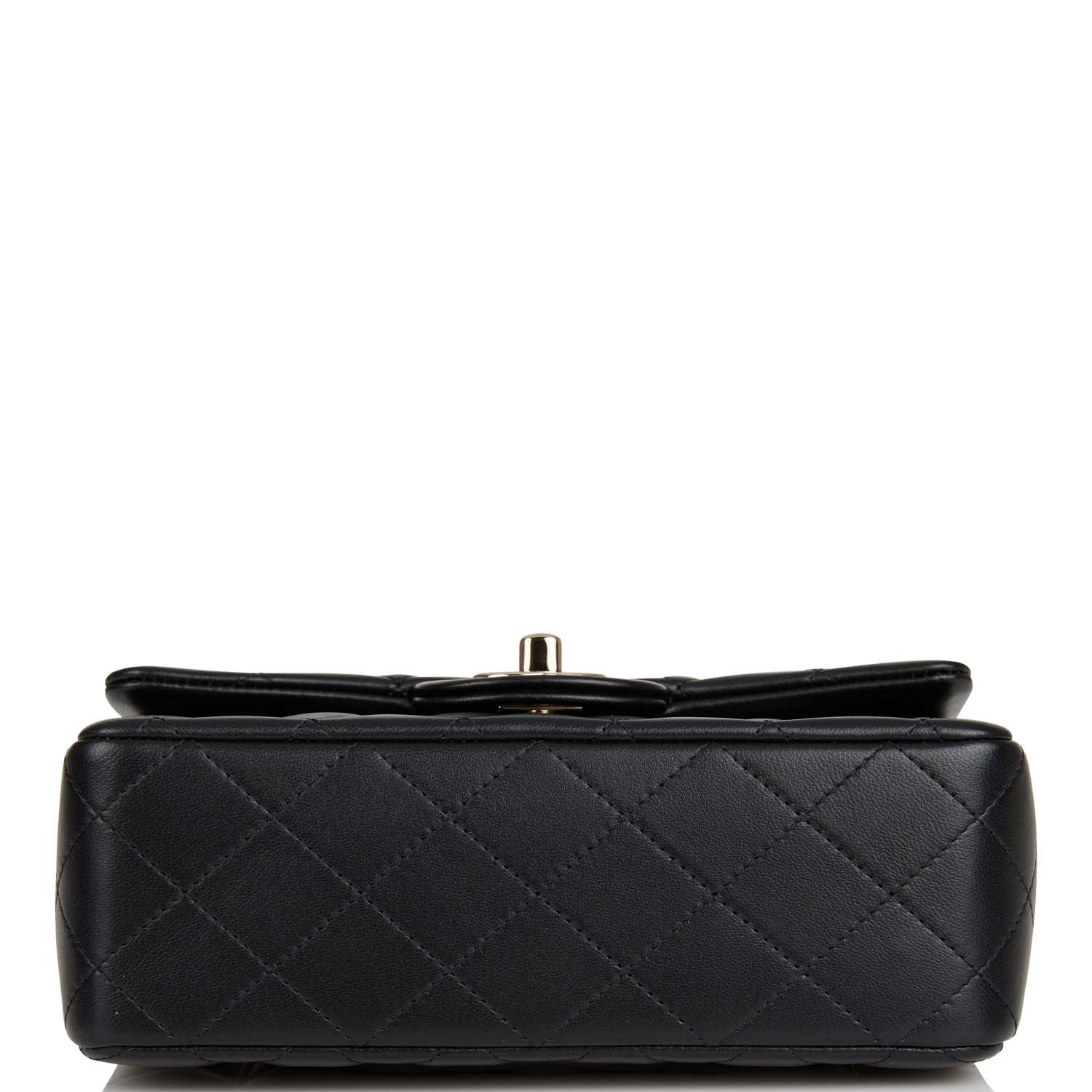 Chanel Mini Rectangular Flap Bag with Top Handle Black Lambskin Light Gold Hardware