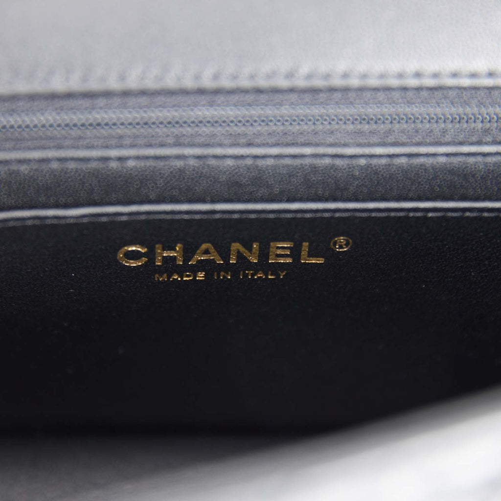 Chanel Mini Rectangular Flap Bag with Top Handle Black Lambskin Light Gold Hardware