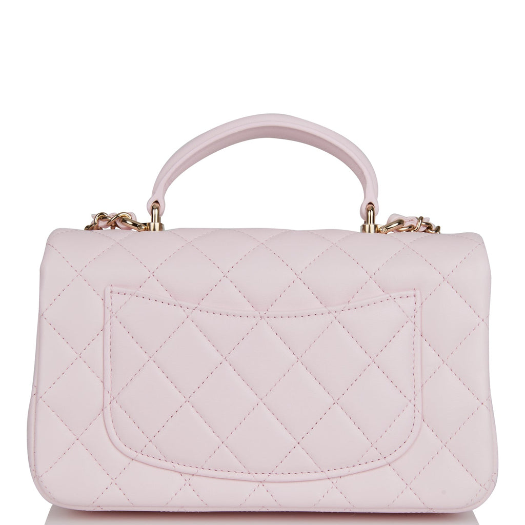 Chanel Mini Rectangular Flap Bag with Top Handle Light Pink Lambskin Light Gold Hardware
