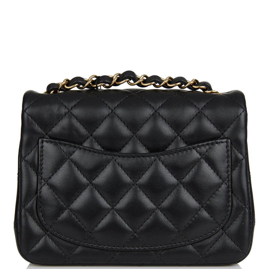 Chanel Mini Square Flap Bag Black Lambskin Light Gold Hardware