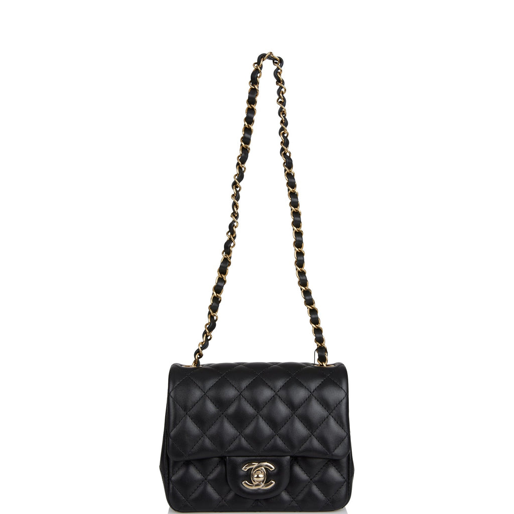 Chanel Mini Square Flap Bag Black Lambskin Light Gold Hardware