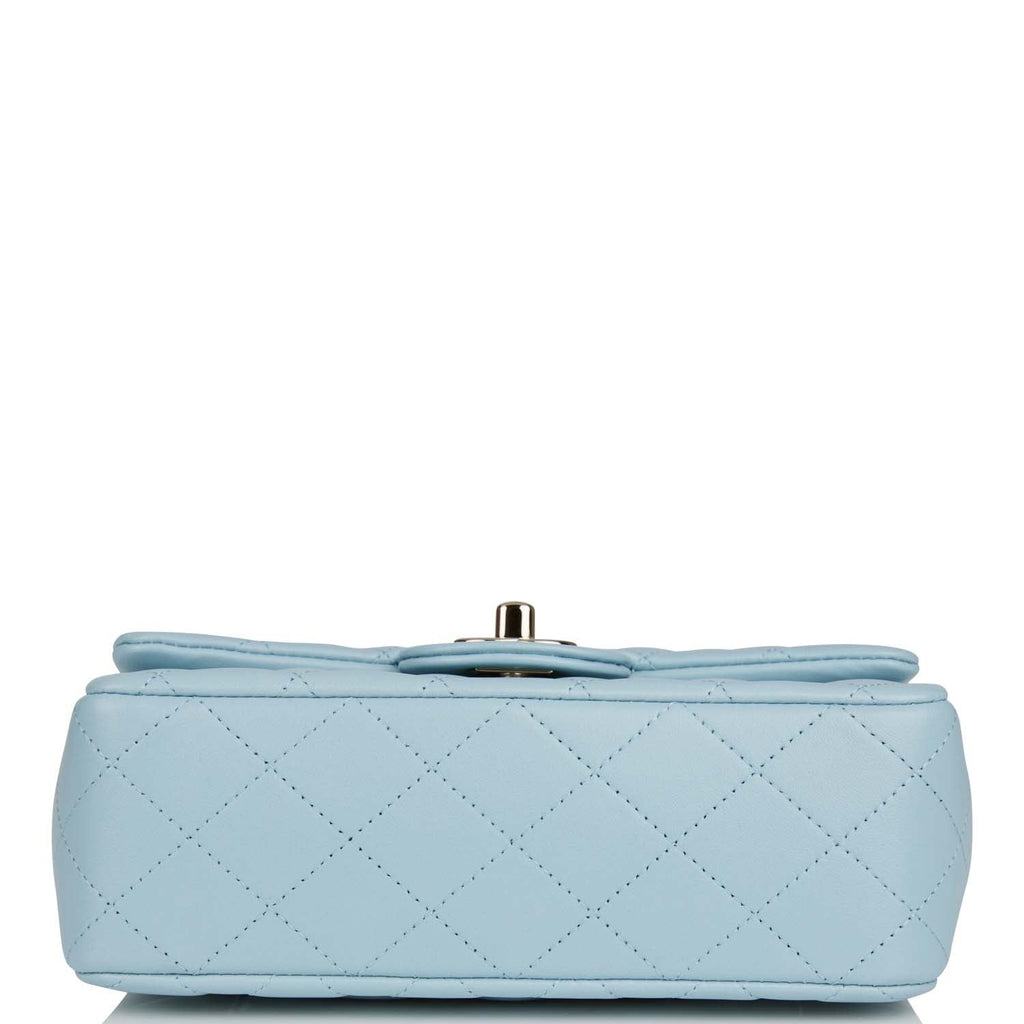 Chanel Mini Rectangular Flap with Top Handle Blue Lambskin Light Gold Hardware