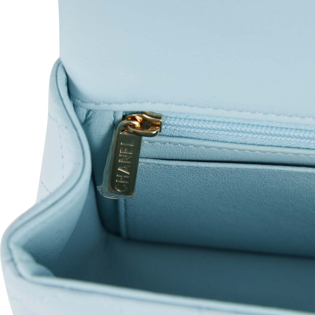Chanel Mini Rectangular Flap with Top Handle Blue Lambskin Light Gold Hardware