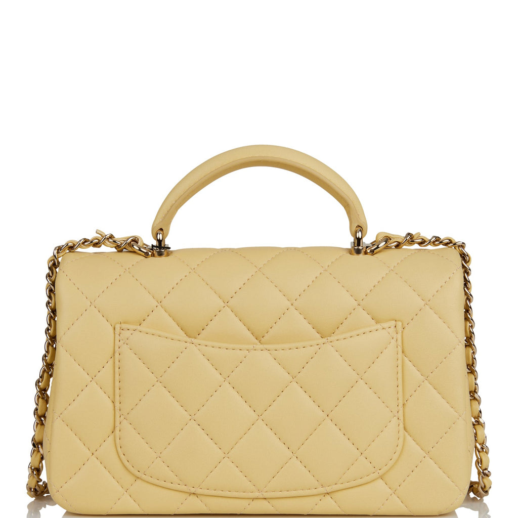 Chanel Mini Rectangular Flap with Top Handle Yellow Lambskin Light Gold Hardware