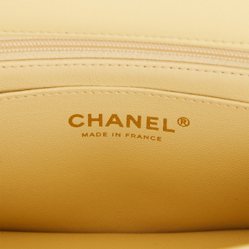 Chanel Mini Rectangular Flap with Top Handle Yellow Lambskin Light Gold Hardware