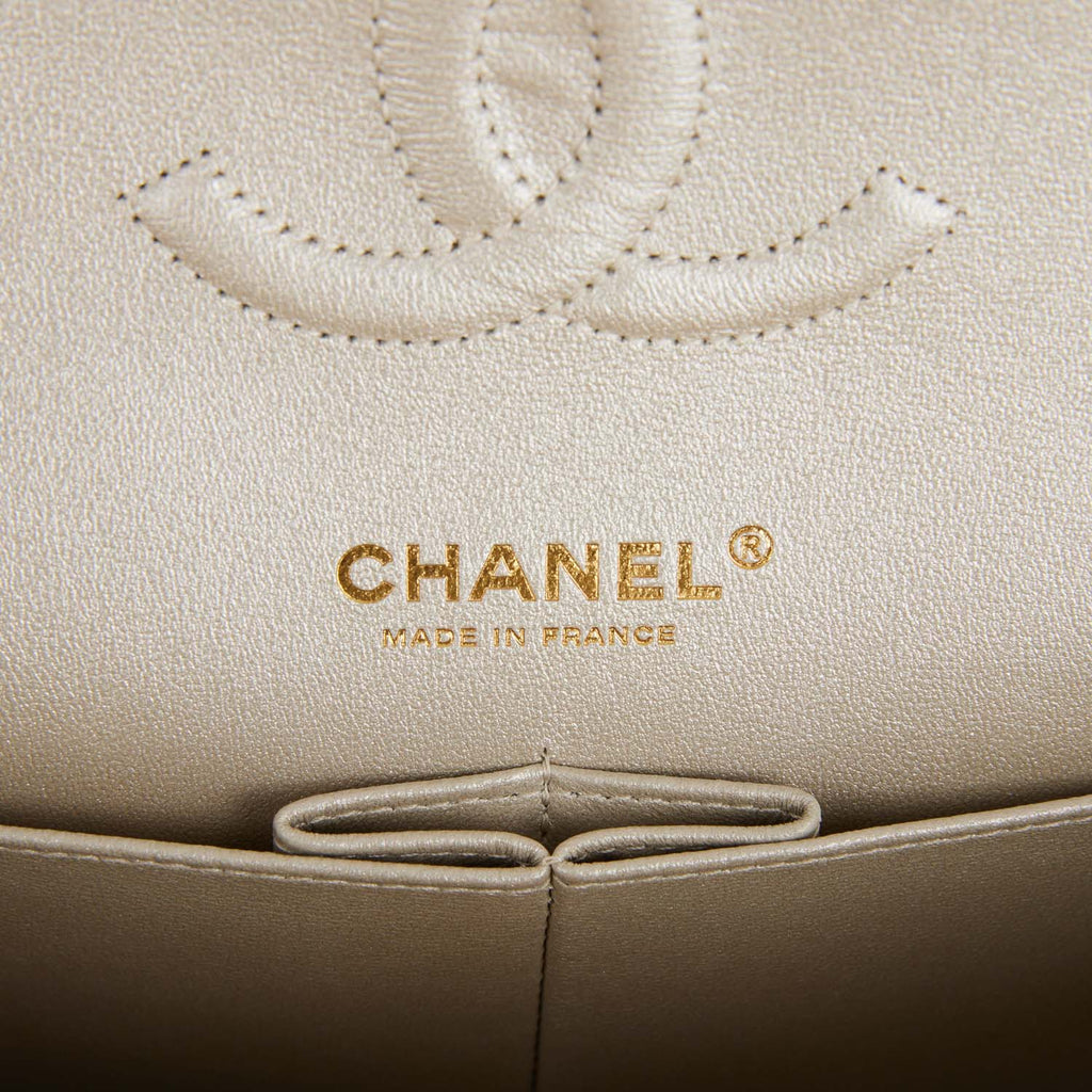Chanel Medium Classic Double Flap Bag Gold Iridescent Lambskin Antique Gold Hardware