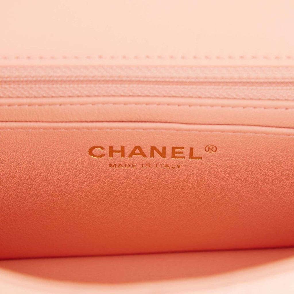 Chanel Mini Rectangular Flap Bag Peach Lambskin Light Gold Hardware