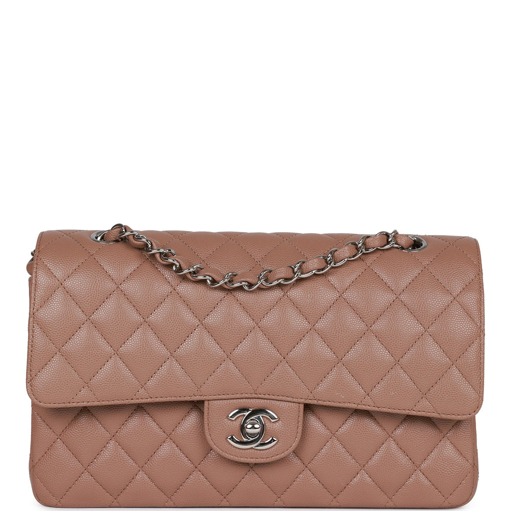 Chanel Medium Classic Double Flap Bag Beige Caviar Silver Hardware