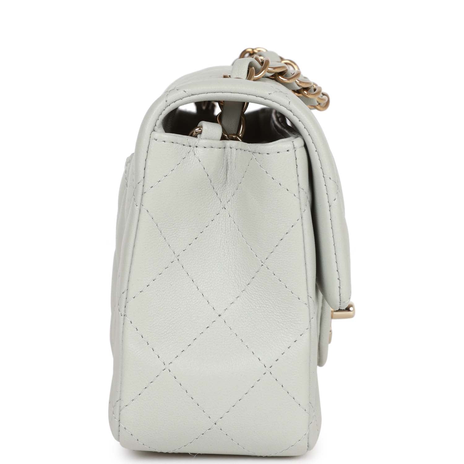 Chanel Mini Rectangular Flap Bag Light Grey Lambskin Light Gold Hardware
