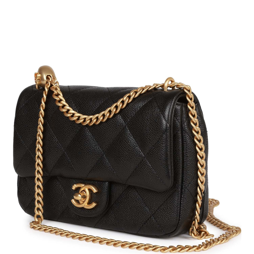 Chanel Sweetheart Crush Mini Rectangular Flap Bag Black Caviar Antique Gold Hardware