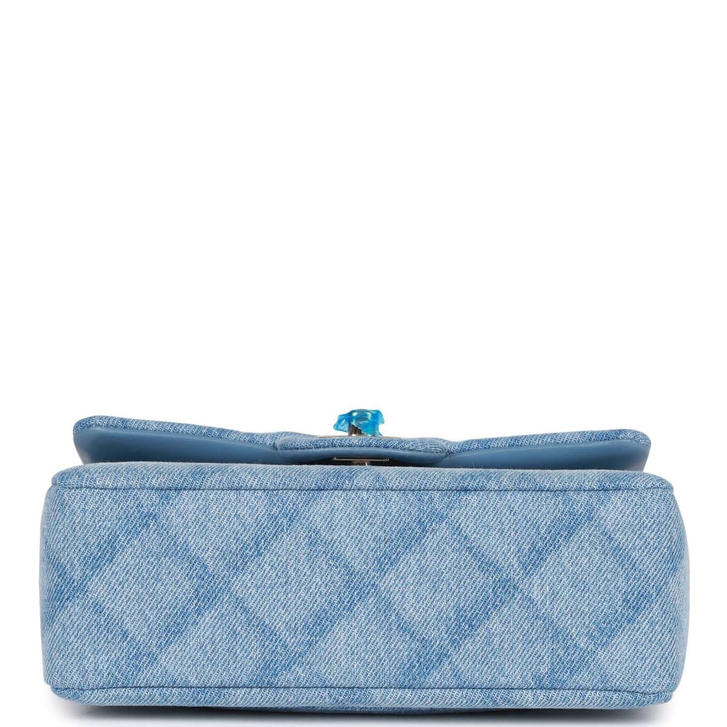 Chanel Mini Rectangular Flap Bag Blue Denim Light Gold Hardware