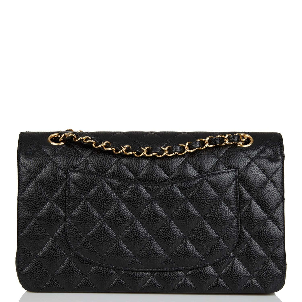 Chanel Medium Classic Double Flap Bag Black Quilted Caviar Gold Hardware