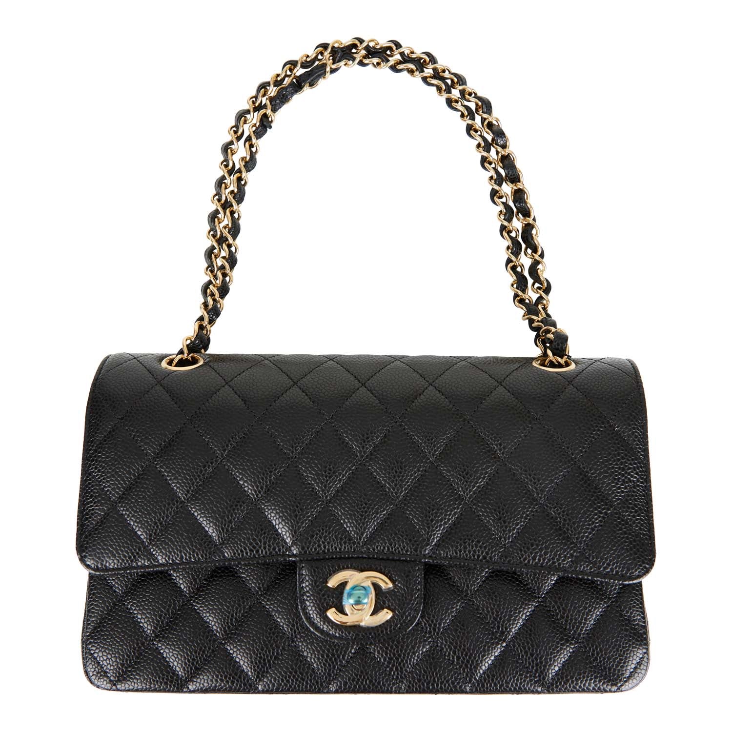Chanel Medium Classic Double Flap Bag Black Quilted Caviar Gold Hardware