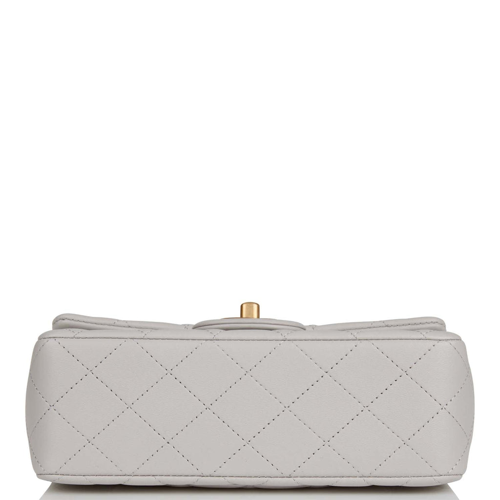 Chanel Mini Rectangular Flap Bag with Top Handle Grey Lambskin Antique Gold Hardware