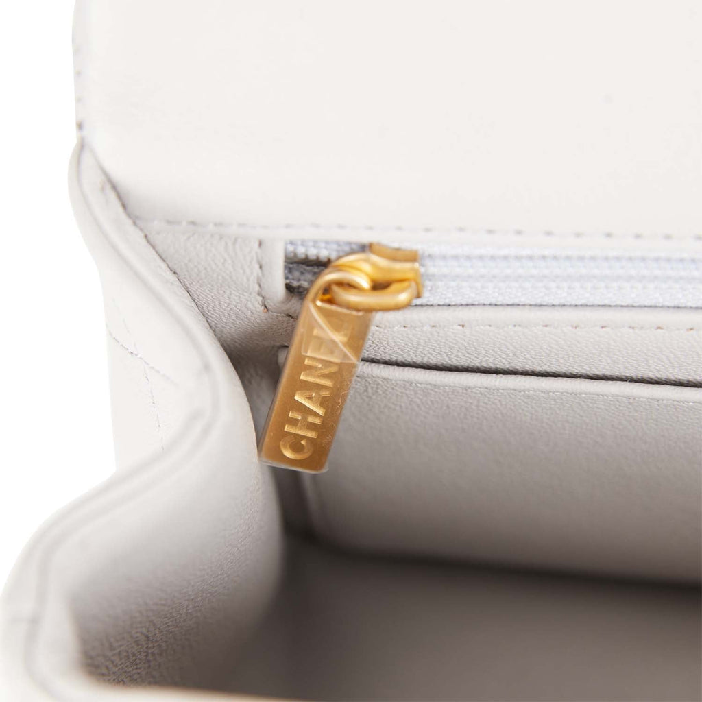 Chanel Mini Rectangular Flap Bag with Top Handle Grey Lambskin Antique Gold Hardware