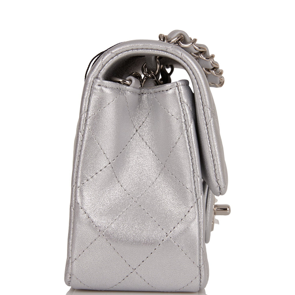 Chanel Mini Rectangular Flap Bag Silver Iridescent Lambskin Silver Hardware