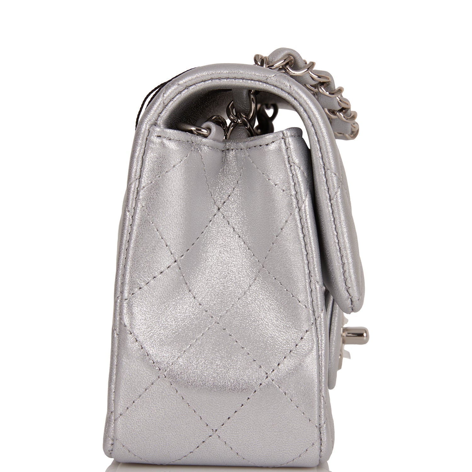 Chanel Mini Rectangular Flap Bag Silver Iridescent Lambskin Silver Hardware