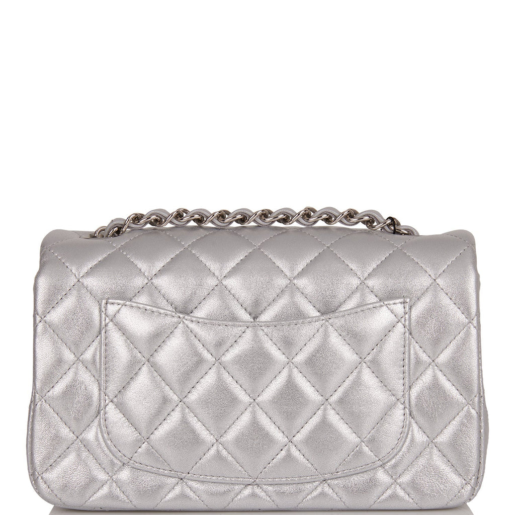 Chanel Mini Rectangular Flap Bag Silver Iridescent Lambskin Silver Hardware
