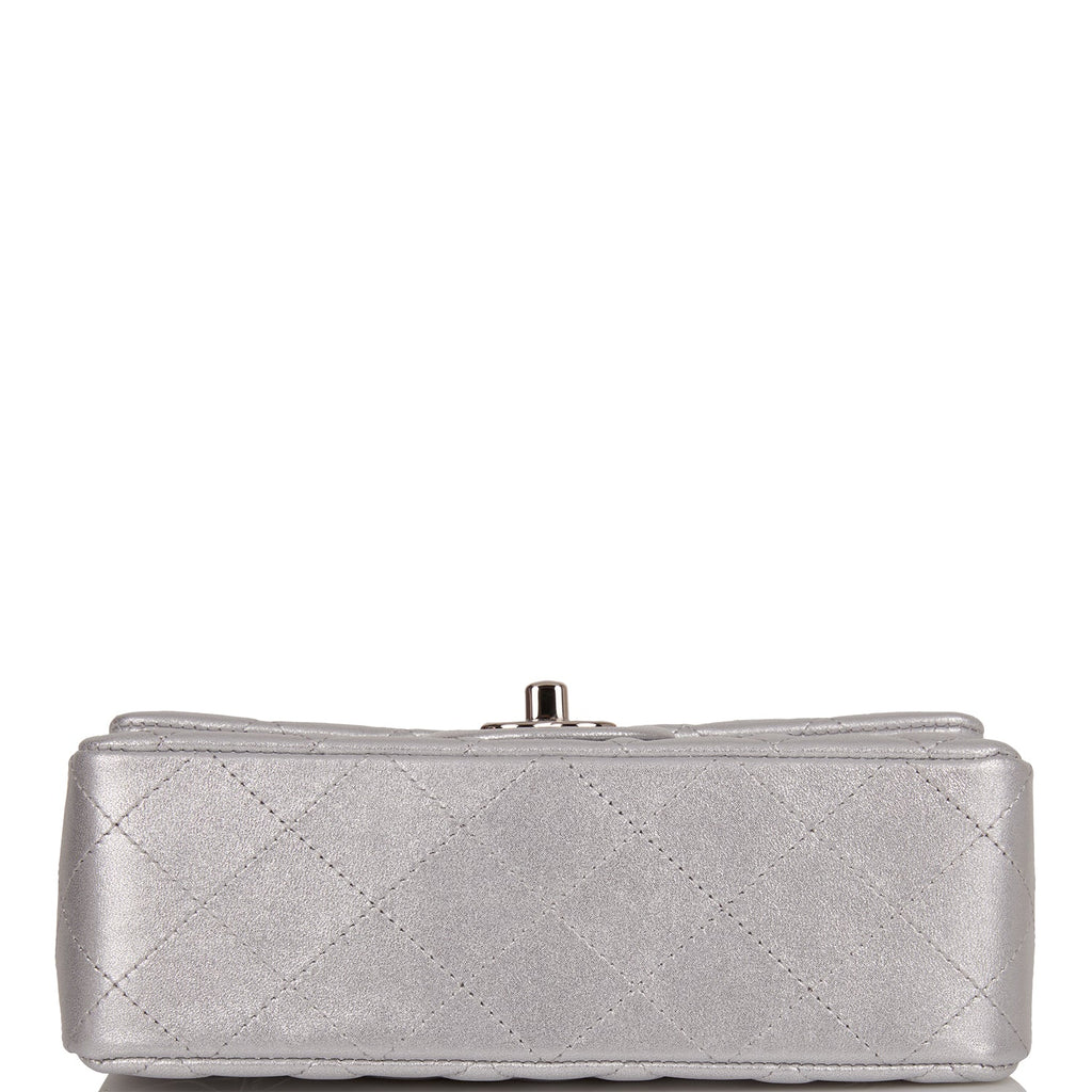 Chanel Mini Rectangular Flap Bag Silver Iridescent Lambskin Silver Hardware