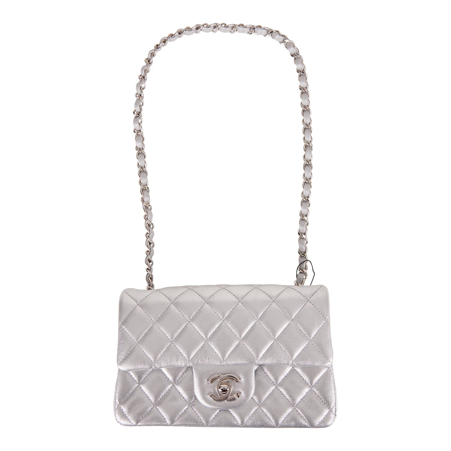 Chanel Mini Rectangular Flap Bag Silver Iridescent Lambskin Silver Hardware