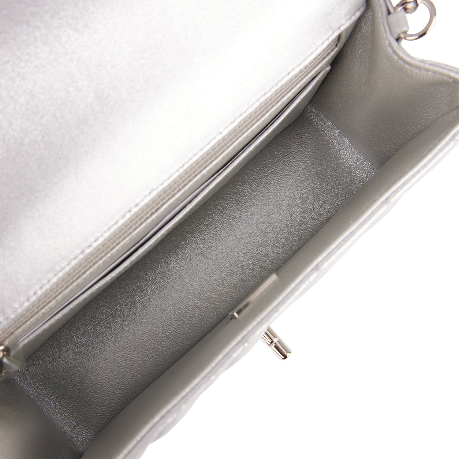 Chanel Mini Rectangular Flap Bag Silver Iridescent Lambskin Silver Hardware