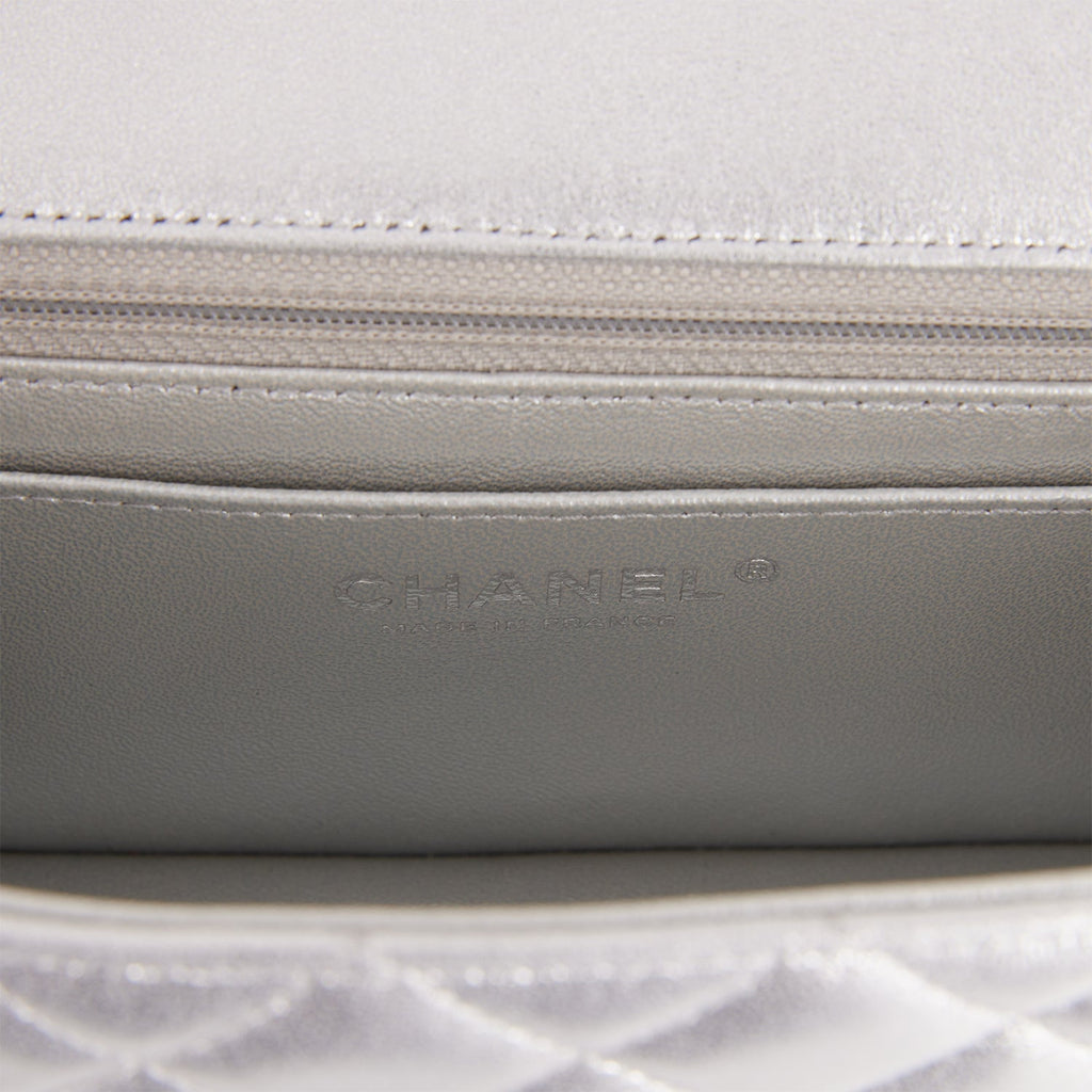 Chanel Mini Rectangular Flap Bag Silver Iridescent Lambskin Silver Hardware
