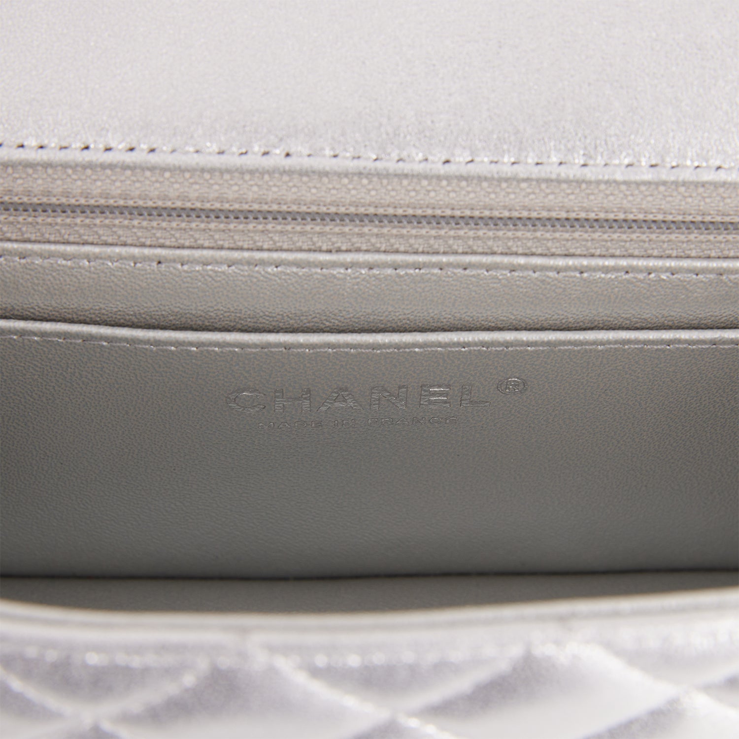 Chanel Mini Rectangular Flap Bag Silver Iridescent Lambskin Silver Hardware