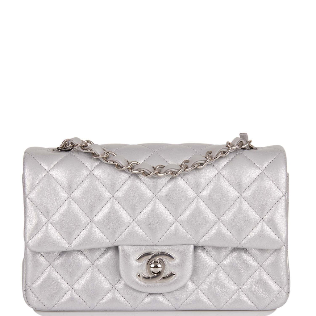 Chanel Mini Rectangular Flap Bag Silver Iridescent Lambskin Silver Hardware