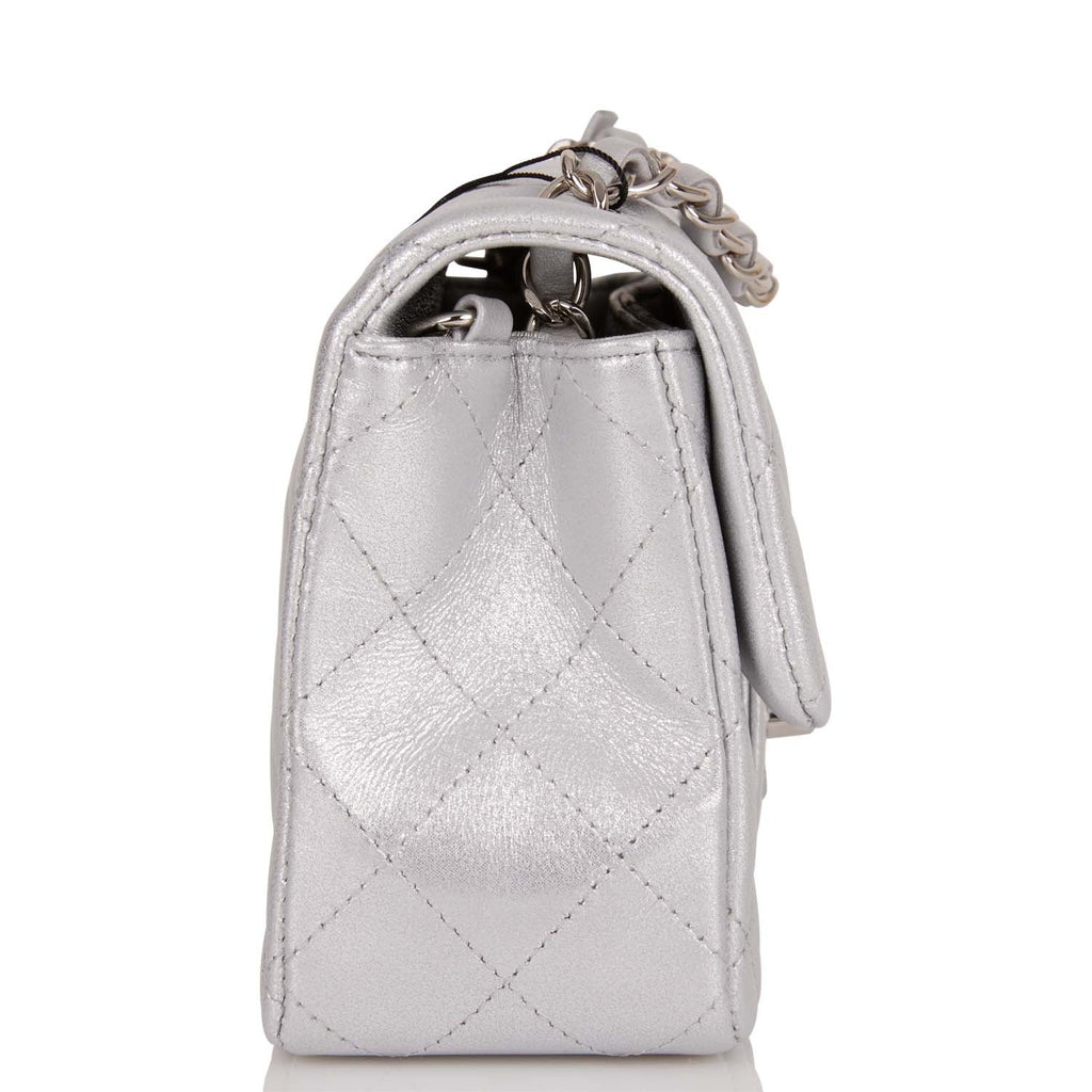 Chanel Mini Rectangular Flap Bag Silver Iridescent Lambskin Silver Hardware