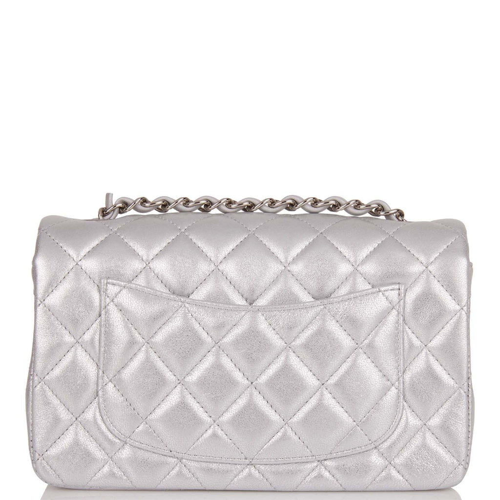 Chanel Mini Rectangular Flap Bag Silver Iridescent Lambskin Silver Hardware