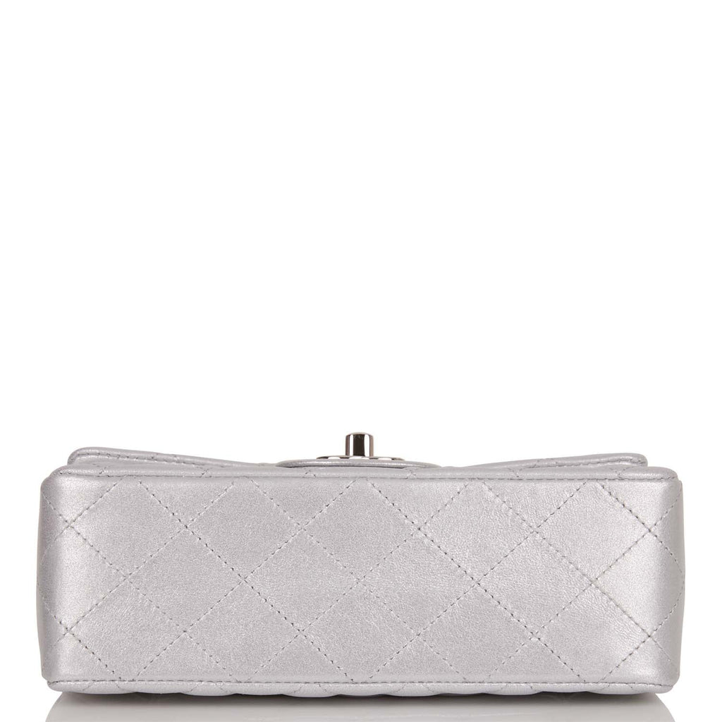 Chanel Mini Rectangular Flap Bag Silver Iridescent Lambskin Silver Hardware