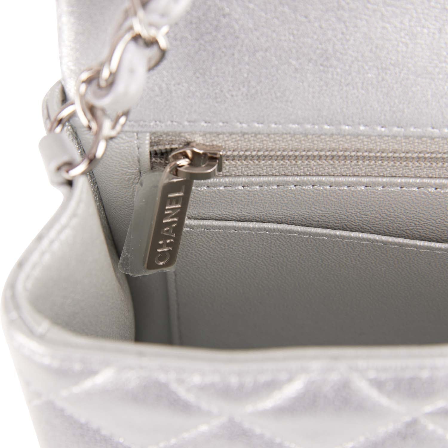 Chanel Mini Rectangular Flap Bag Silver Iridescent Lambskin Silver Hardware
