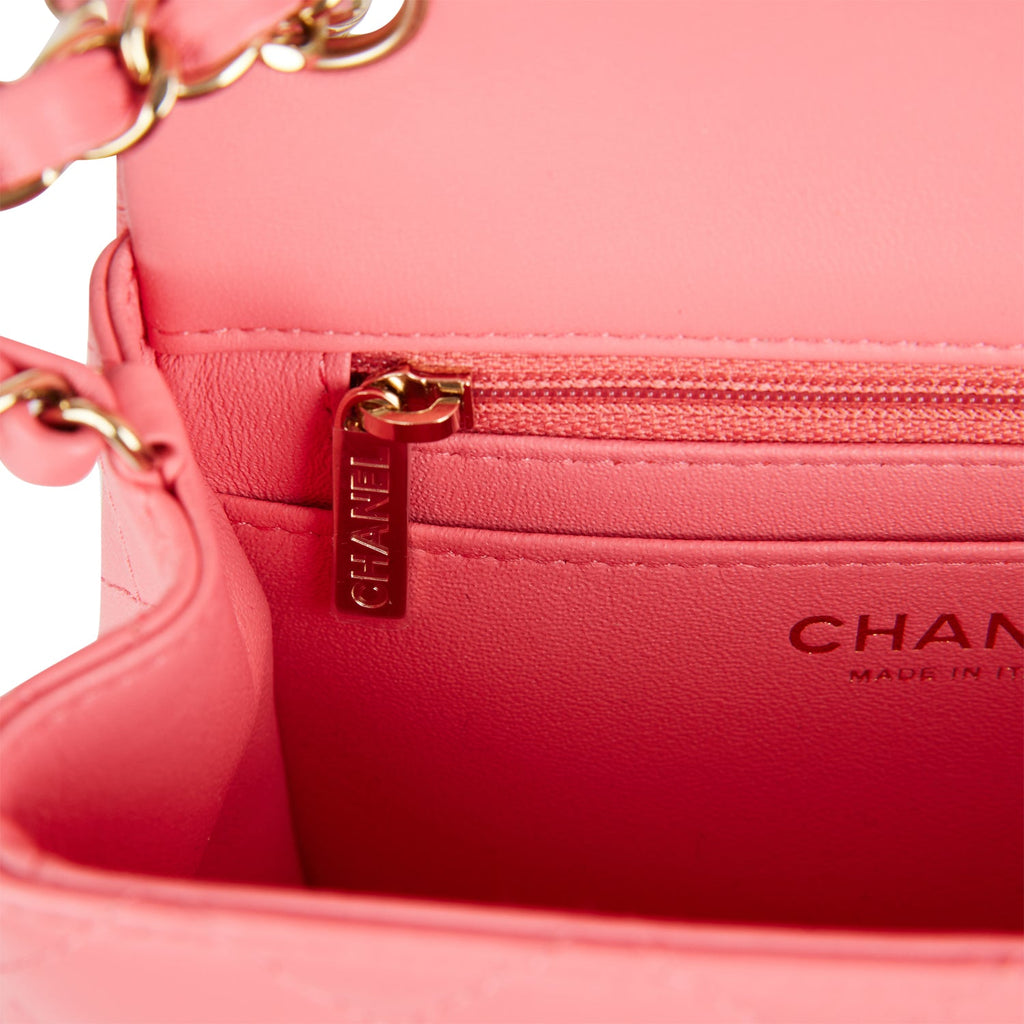 Chanel Mini Square Flap Bag Pink Lambskin Light Gold Hardware