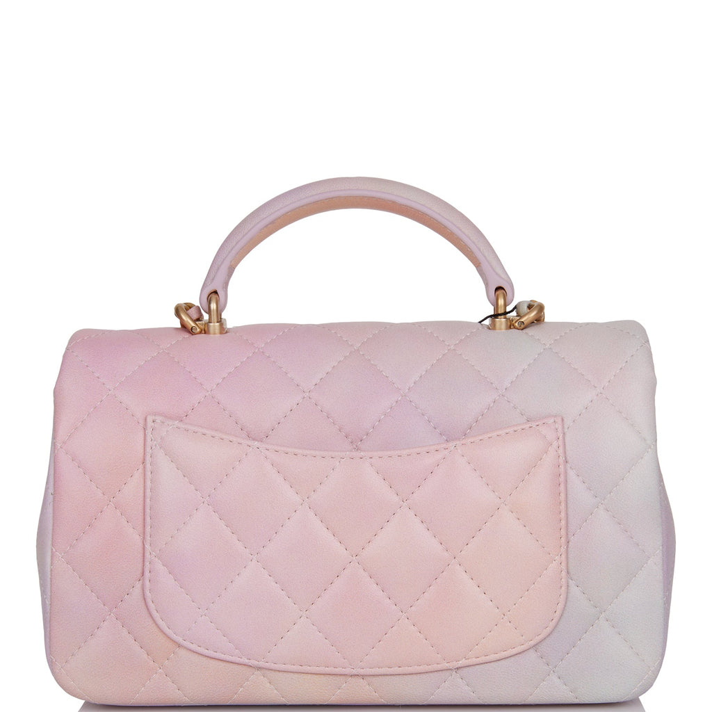 Chanel Mini Rectangular Flap Bag with Top Handle Light Pink Ombre Lambskin Antique Gold Hardware