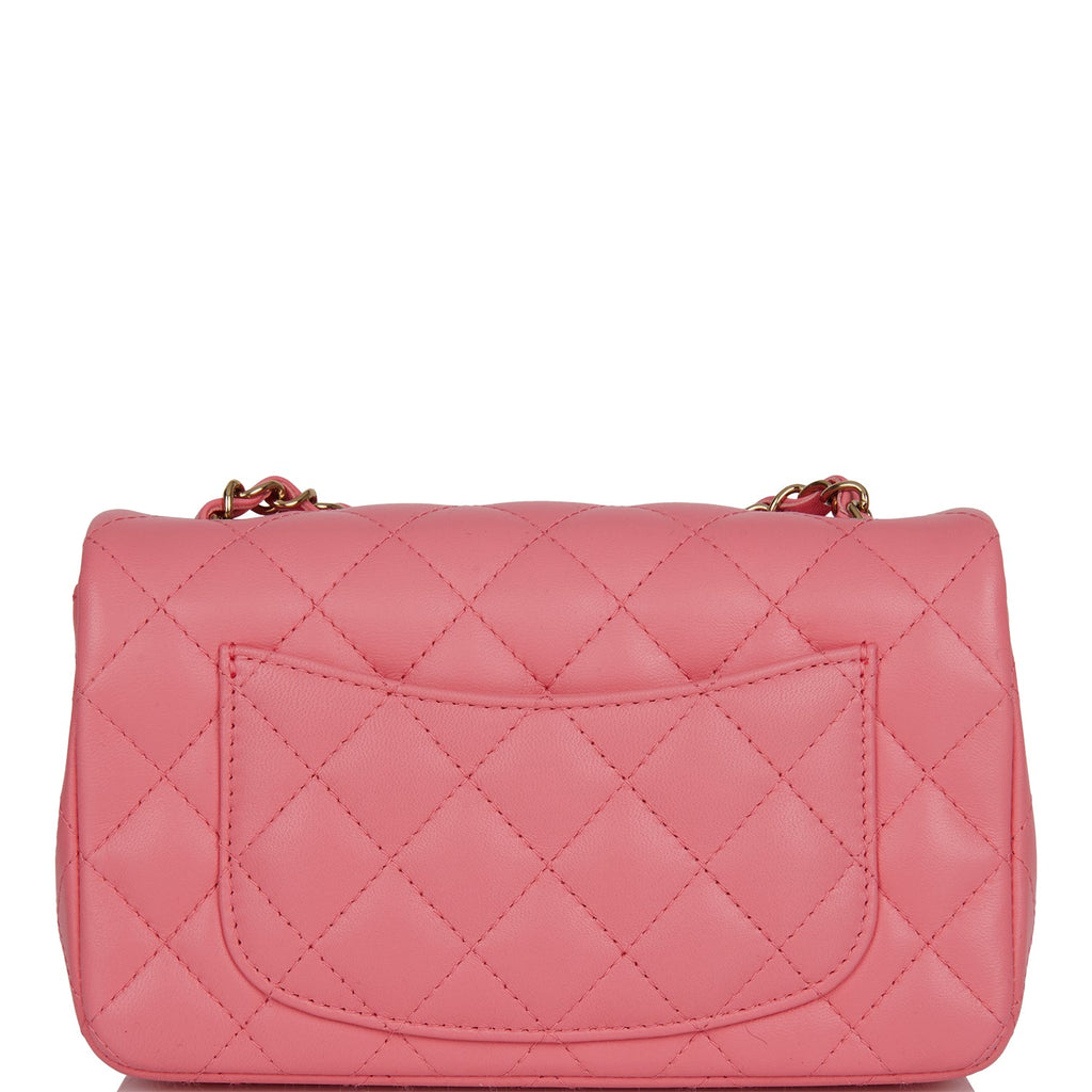 Chanel Mini Rectangular Flap Bag Coral Lambskin Light Gold Hardware