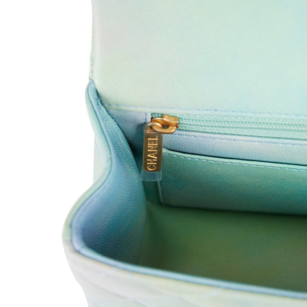 Chanel Mini Rectangular Flap Bag with Top Handle Green Ombre Lambskin Antique Gold Hardware