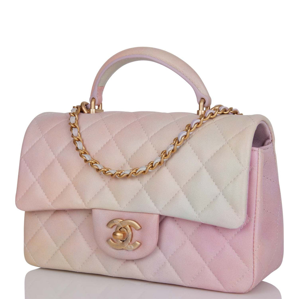 Chanel Mini Rectangular Flap Bag with Top Handle Light Pink Ombre Lambskin Antique Gold Hardware
