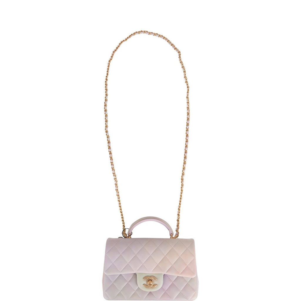 Chanel Mini Rectangular Flap Bag with Top Handle Light Pink Ombre Lambskin Antique Gold Hardware