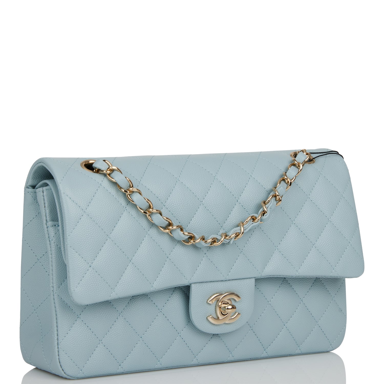 Chanel Medium Classic Double Flap Bag Blue Quilted Caviar Light Gold Hardware