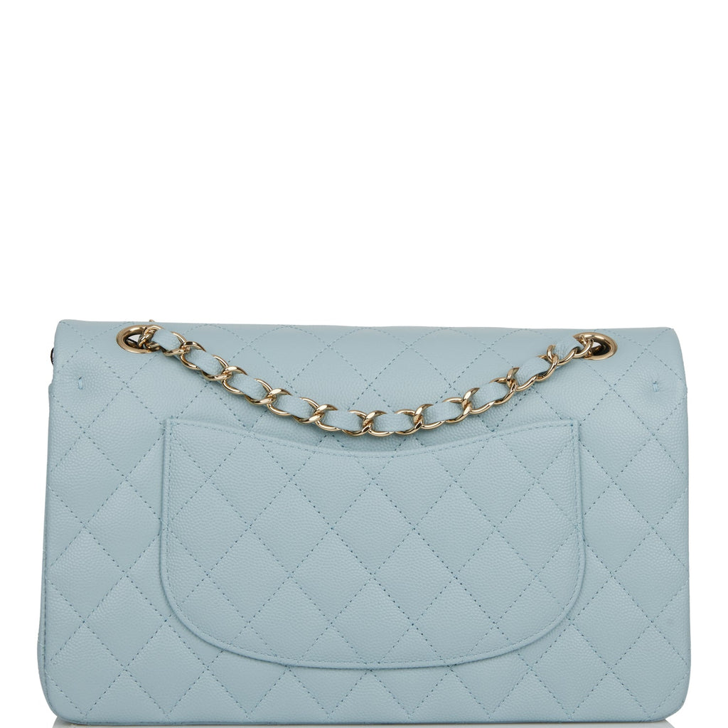 Chanel Medium Classic Double Flap Bag Blue Quilted Caviar Light Gold Hardware