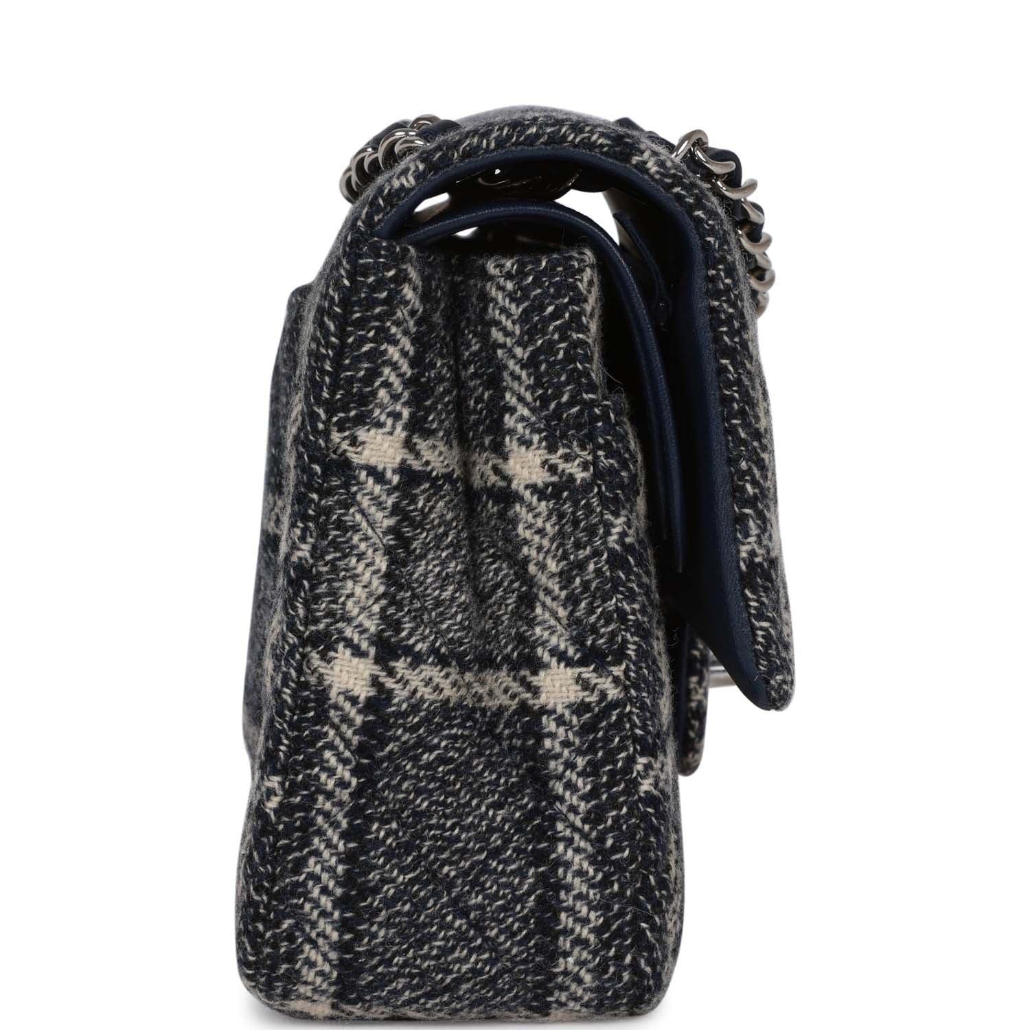 Chanel Medium Classic Double Flap Bag Navy Tweed Silver Hardware