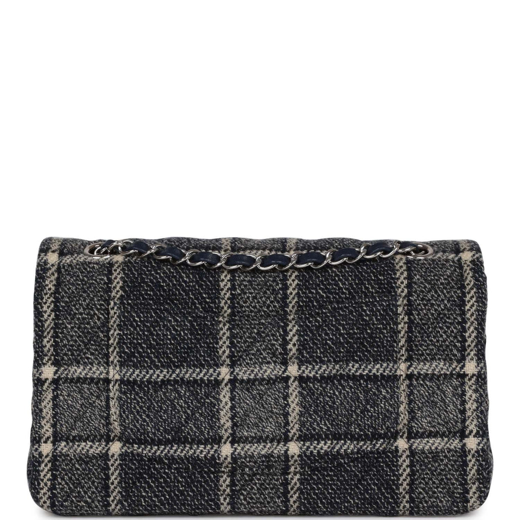 Chanel Medium Classic Double Flap Bag Navy Tweed Silver Hardware