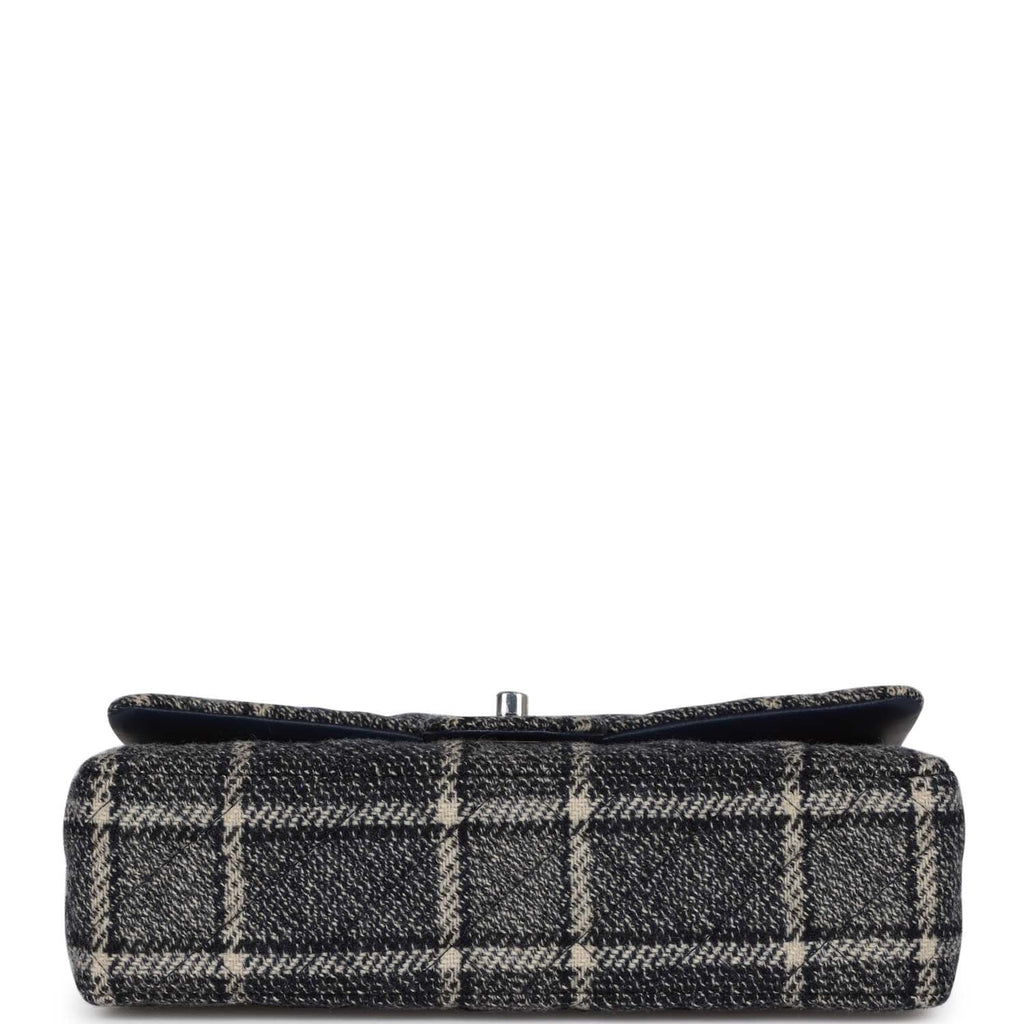 Chanel Medium Classic Double Flap Bag Navy Tweed Silver Hardware