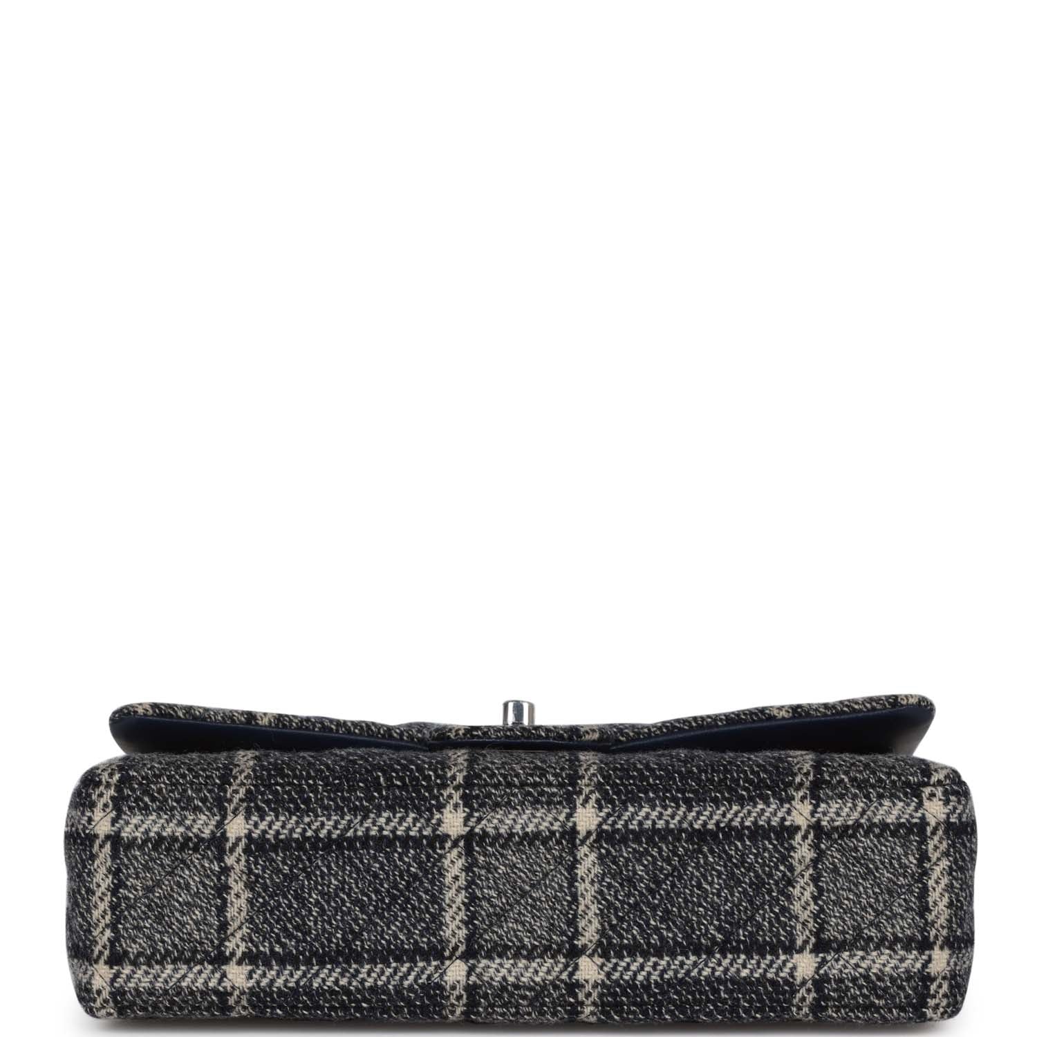 Chanel Medium Classic Double Flap Bag Navy Tweed Silver Hardware
