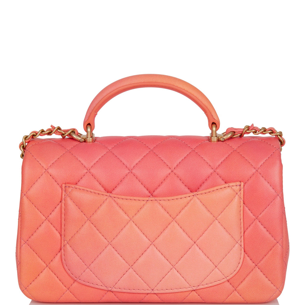 Chanel Mini Rectangular Flap Bag with Top Handle Orange Ombre Lambskin Antique Gold Hardware