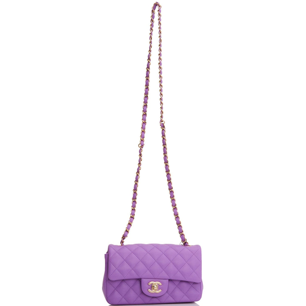 Chanel Mini Rectangular Flap Bag Purple Lambskin Light Gold Hardware